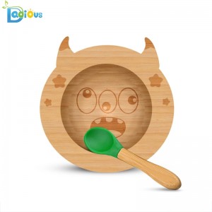 Nový design Přírodní bambusové dětské nádobí Bambusový dětský talíř Netoxický bambusový sací dětský talíř