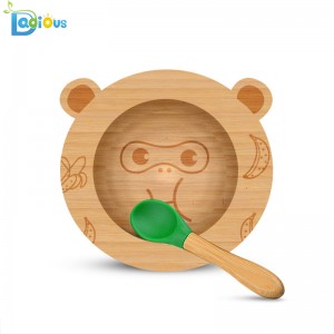 100% organické bambusové nádobí pro děti Rozlitý bambusový sací talíř Bezpečný netoxický bambusový talíř se silikonovým sáním